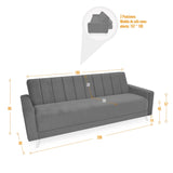 Sofá Cama Dominic Plata Denver y Matiz Natural 206x80cm de Tres Puestos Reclinable con Apoya Brazos