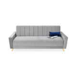 Sofá Cama Dominic Plata Denver y Matiz Natural 206x80cm de Tres Puestos Reclinable con Apoya Brazos
