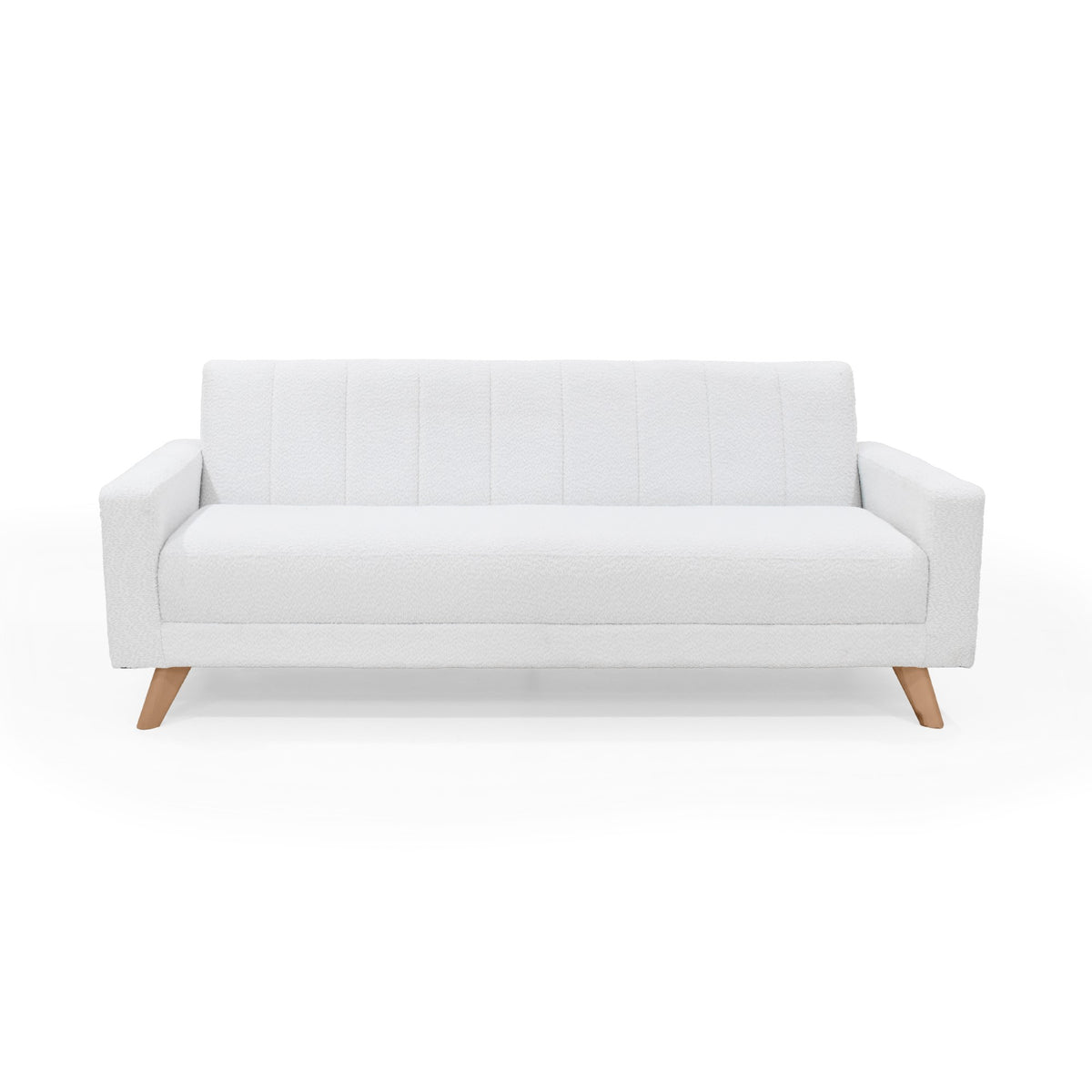 Sofá Cama Dominic Blanco Shaggy y Matiz Natural 206x80cm de Tres Puestos Reclinable con Apoya Brazos