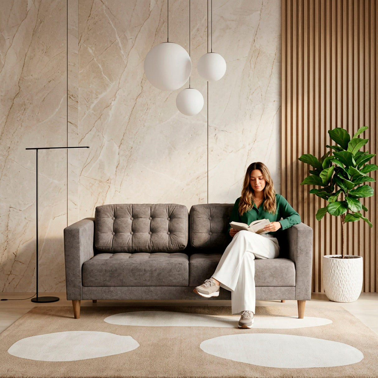 Sofá Donatello Taupe Sky y Matiz Caoba 183x81cm de Tres Puestos sin Apoya Brazos