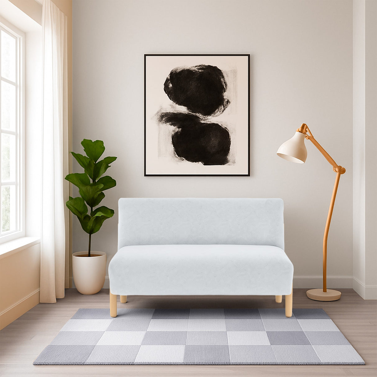 Sofá Dubi Plata Sky y Matiz Natural 123x73cm de Dos Puestos sin Apoya Brazos