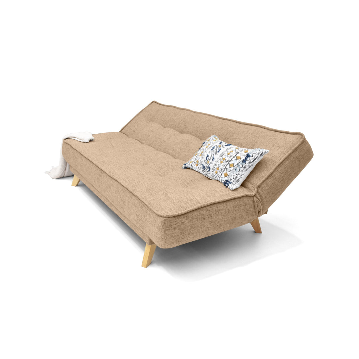 Sofá Cama Gales Beige Dicosta y Matiz Natural 180x84cm de Tres Puestos Reclinable sin Apoya Brazos