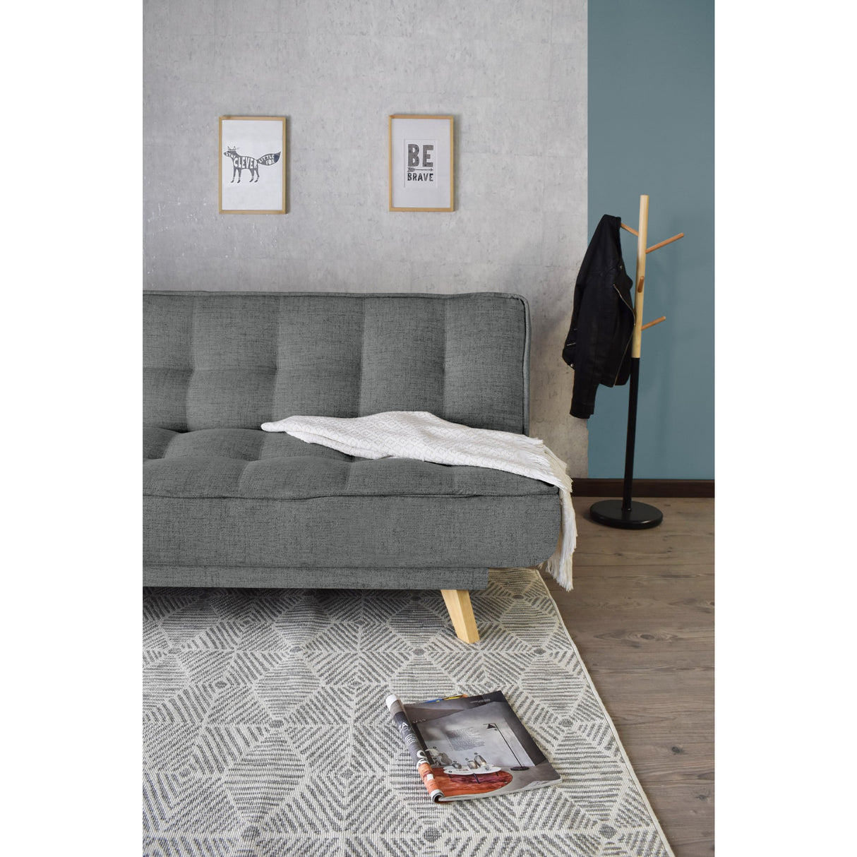 Sofá Cama Gales Gris Dicosta y Matiz Natural 180x84cm de Tres Puestos Reclinable sin Apoya Brazos