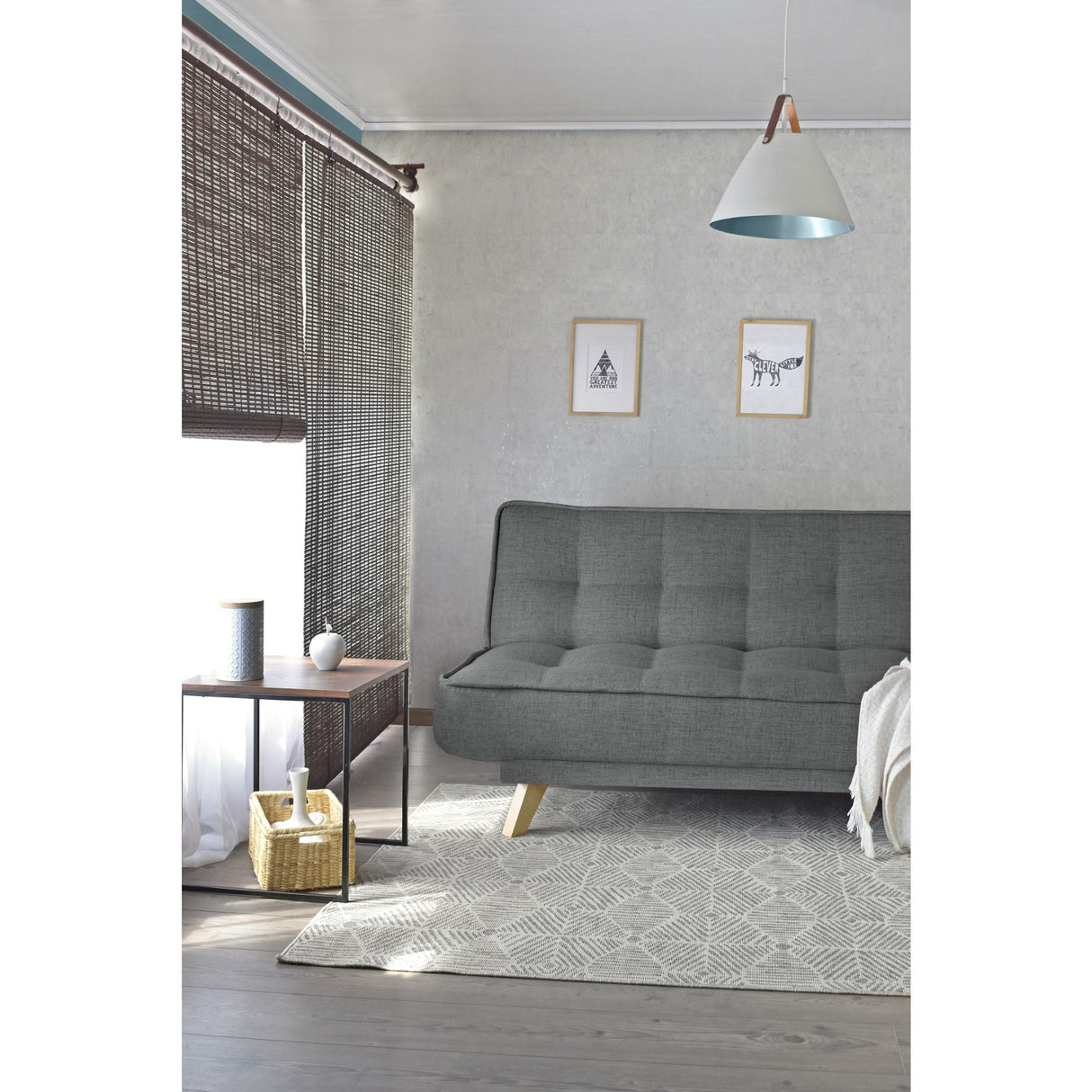 Sofá Cama Gales Gris Dicosta y Matiz Natural 180x84cm de Tres Puestos Reclinable sin Apoya Brazos