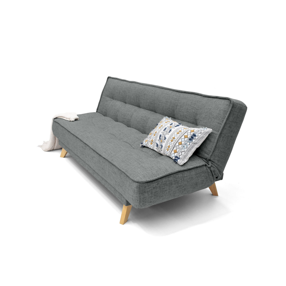 Sofá Cama Gales Gris Dicosta y Matiz Natural 180x84cm de Tres Puestos Reclinable sin Apoya Brazos