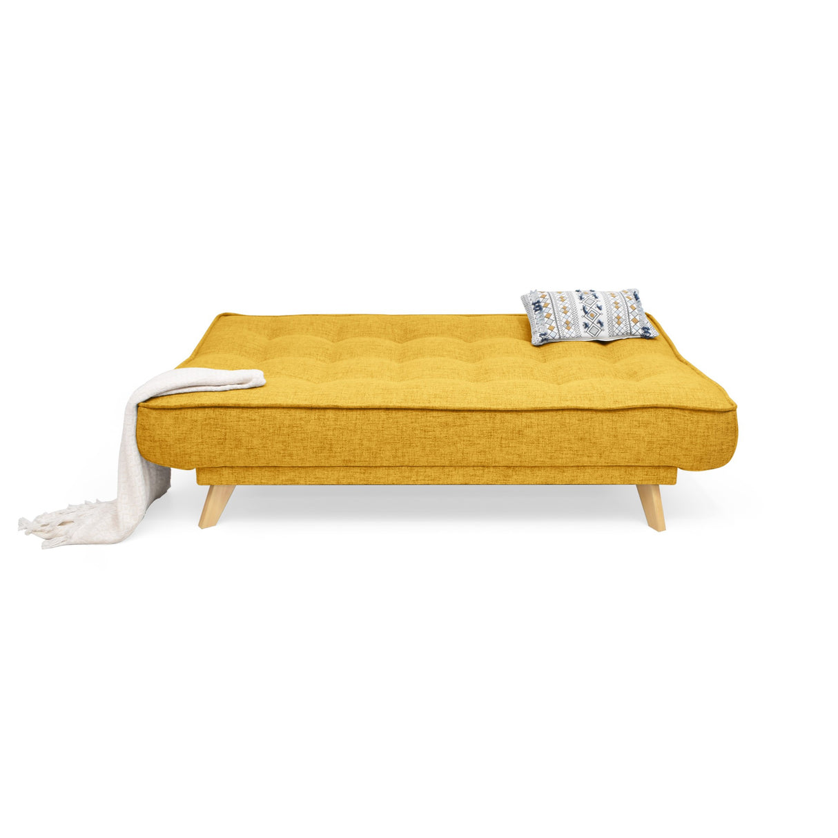 Sofá Cama Gales Mostaza Dicosta y Matiz Natural 180x84cm de Tres Puestos Reclinable sin Apoya Brazos