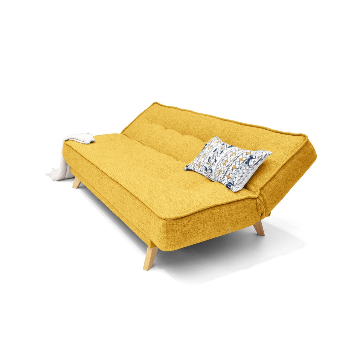 Sofá Cama Gales Mostaza Dicosta y Matiz Natural 180x84cm de Tres Puestos Reclinable sin Apoya Brazos
