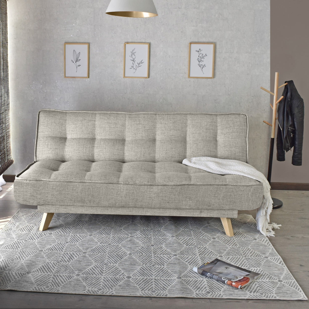 Sofá Cama Gales Taupe Dicosta y Matiz Natural 180x84cm de Tres Puestos Reclinable sin Apoya Brazos