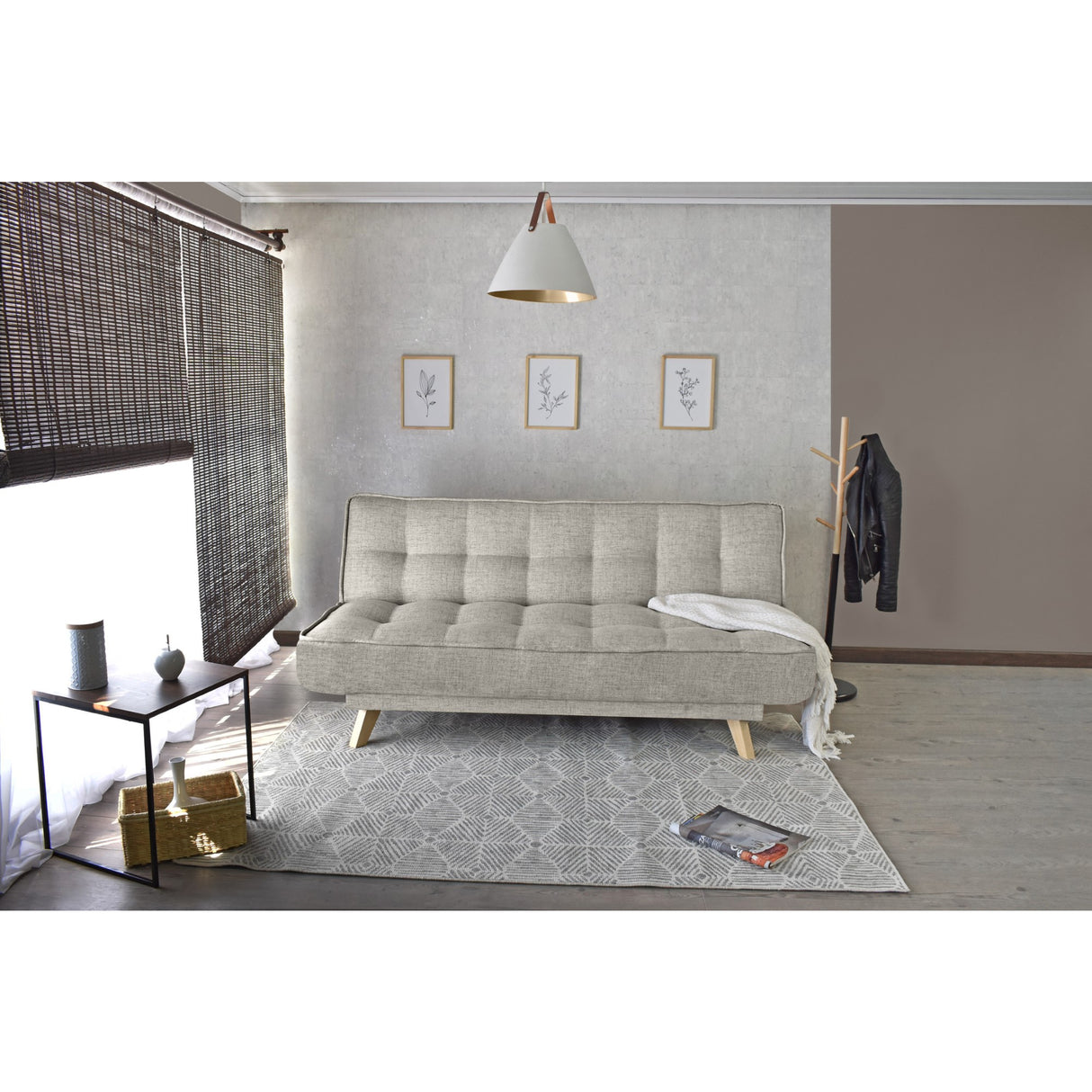 Sofá Cama Gales Taupe Dicosta y Matiz Natural 180x84cm de Tres Puestos Reclinable sin Apoya Brazos