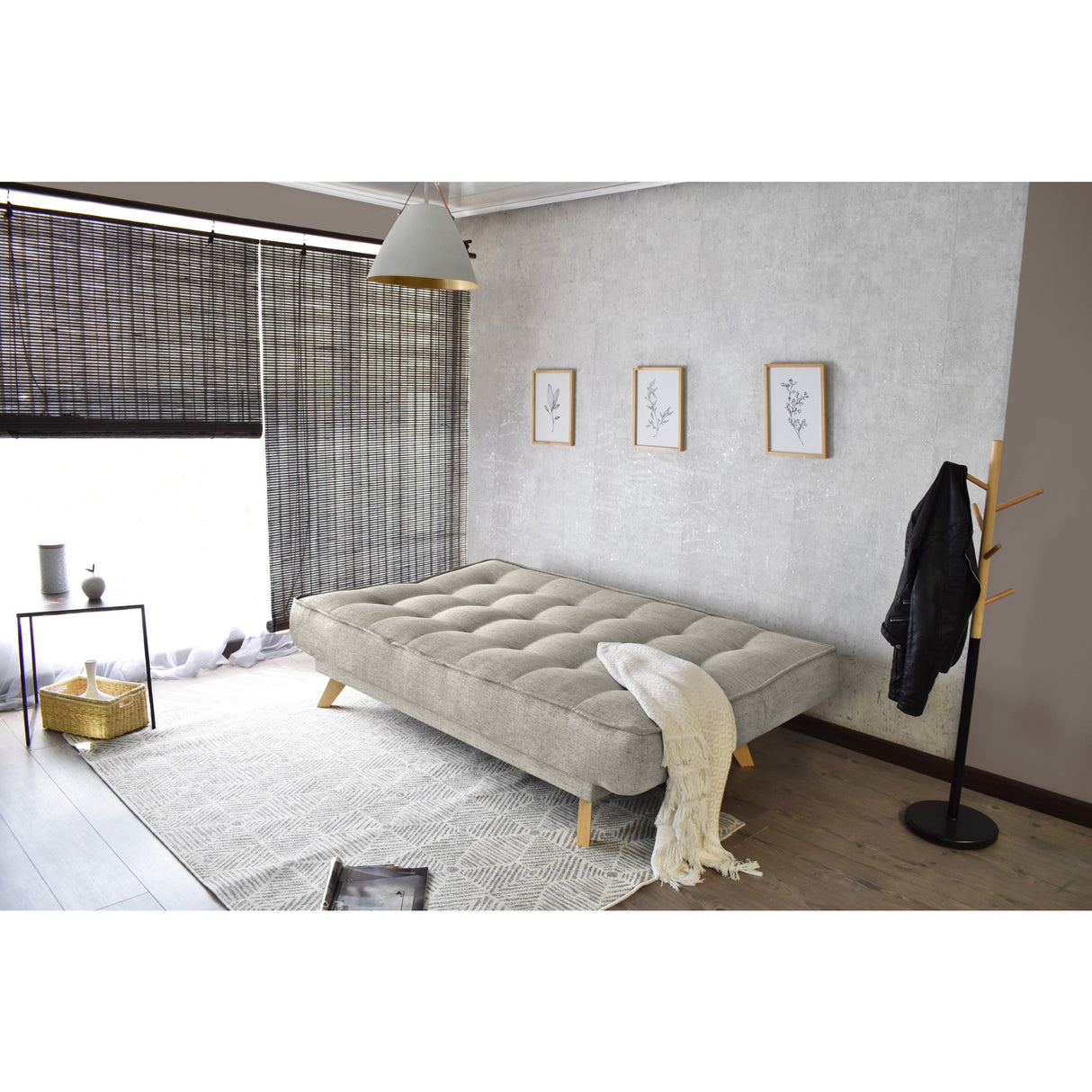 Sofá Cama Gales Taupe Dicosta y Matiz Natural 180x84cm de Tres Puestos Reclinable sin Apoya Brazos