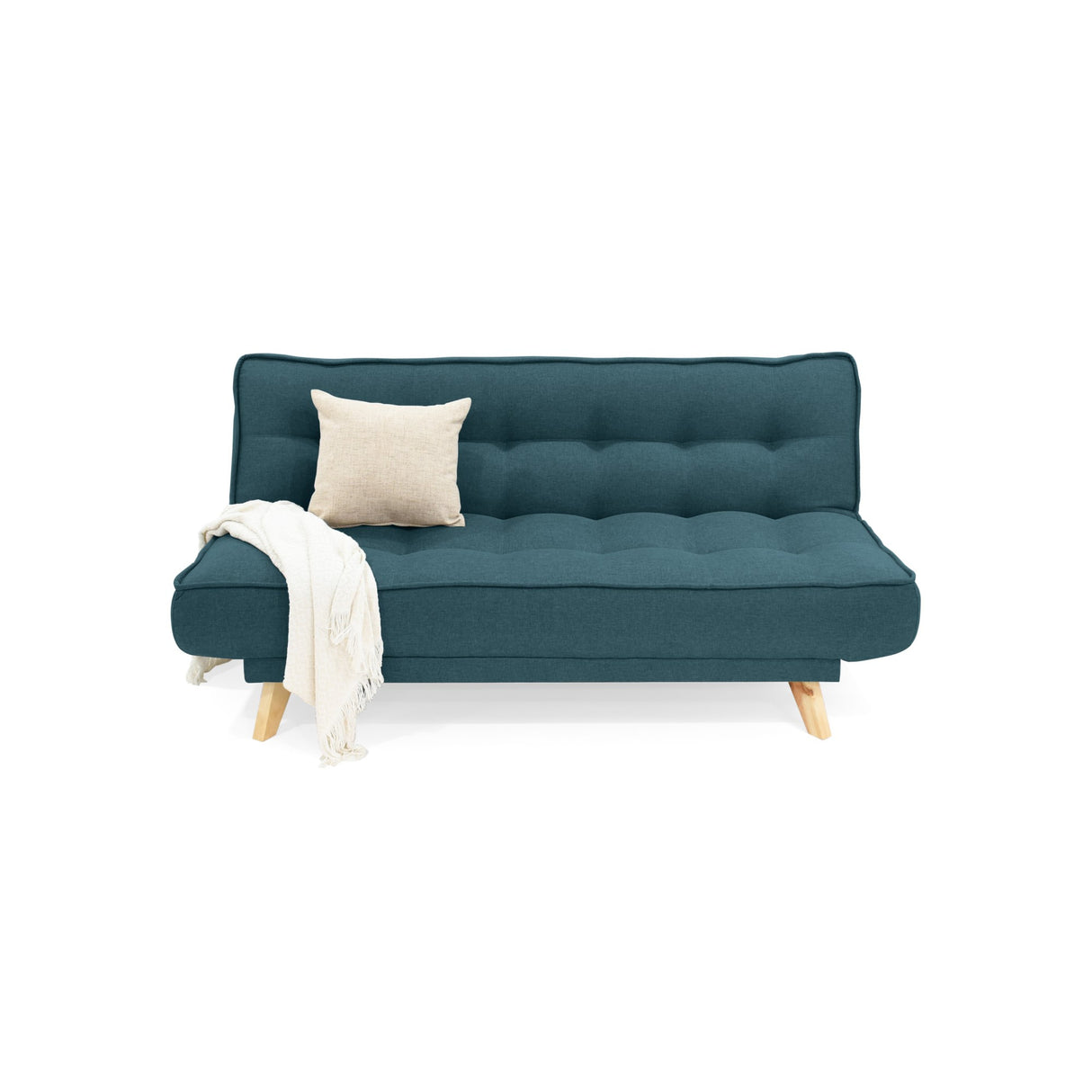 Sofá Cama Gales Azul Duster y Matiz Natural 180x84cm de Tres Puestos Reclinable sin Apoya Brazos