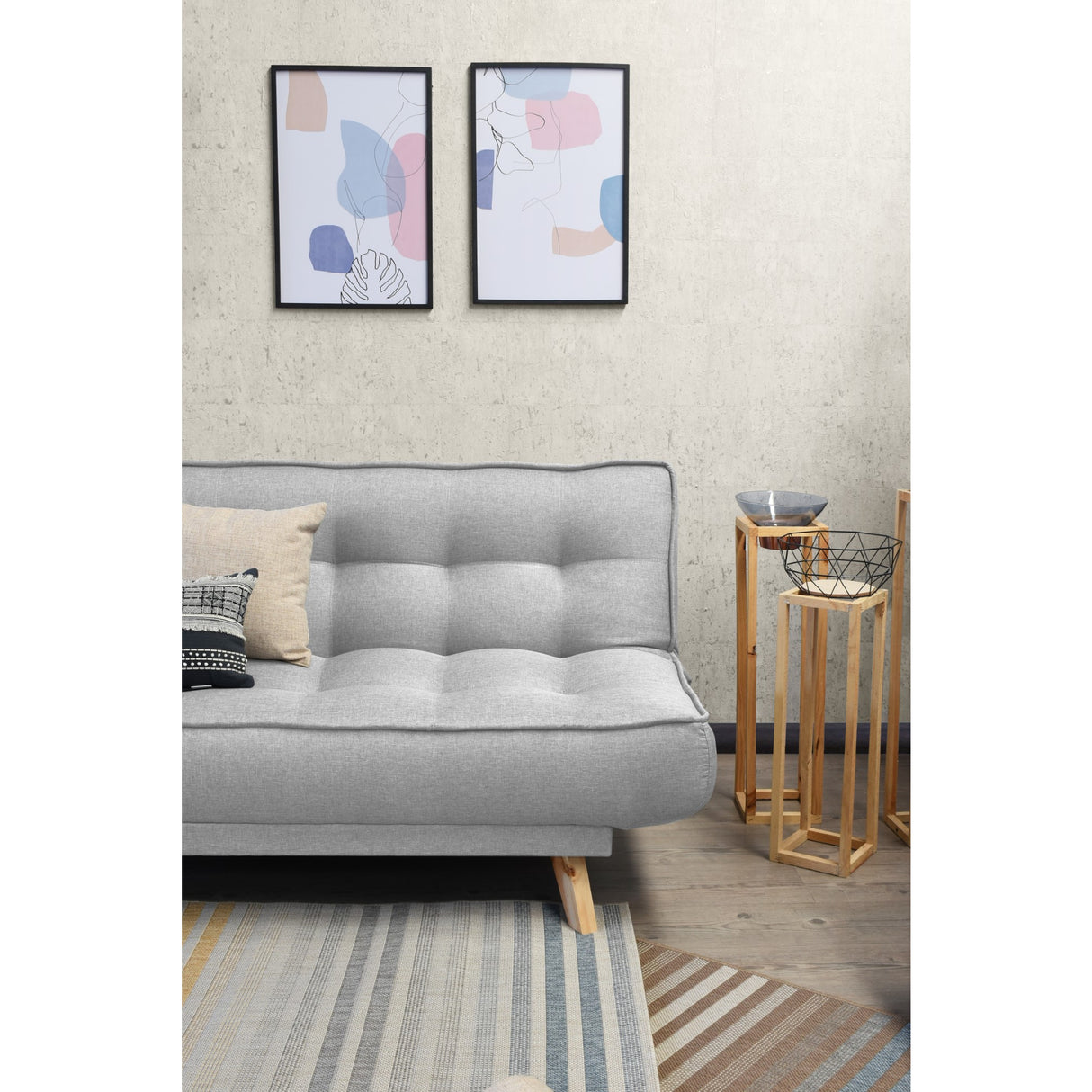 Sofá Cama Gales Plata Duster y Matiz Natural 180x84cm de Tres Puestos Reclinable sin Apoya Brazos
