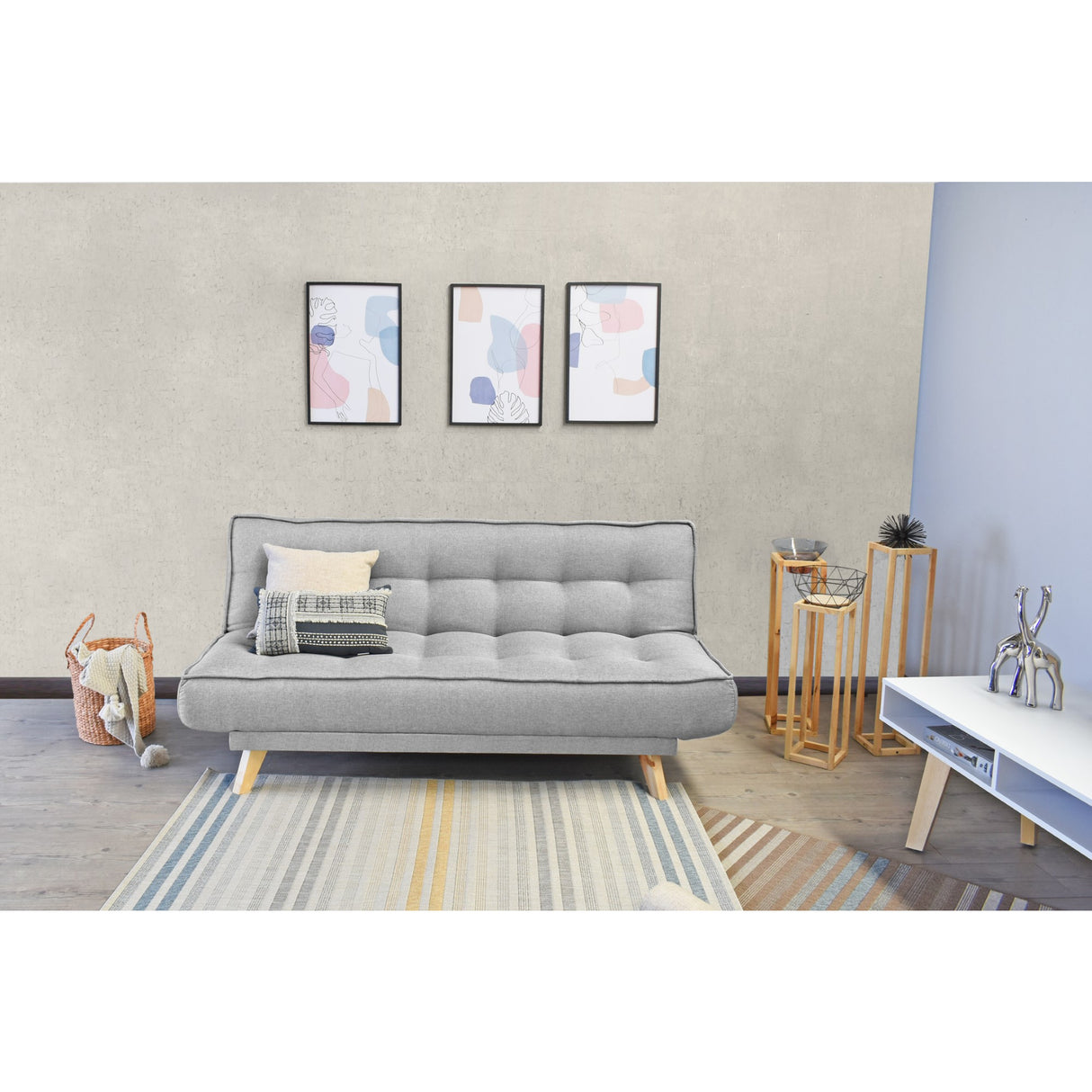 Sofá Cama Gales Plata Duster y Matiz Natural 180x84cm de Tres Puestos Reclinable sin Apoya Brazos
