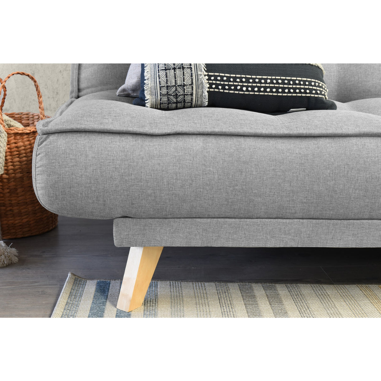 Sofá Cama Gales Plata Duster y Matiz Natural 180x84cm de Tres Puestos Reclinable sin Apoya Brazos