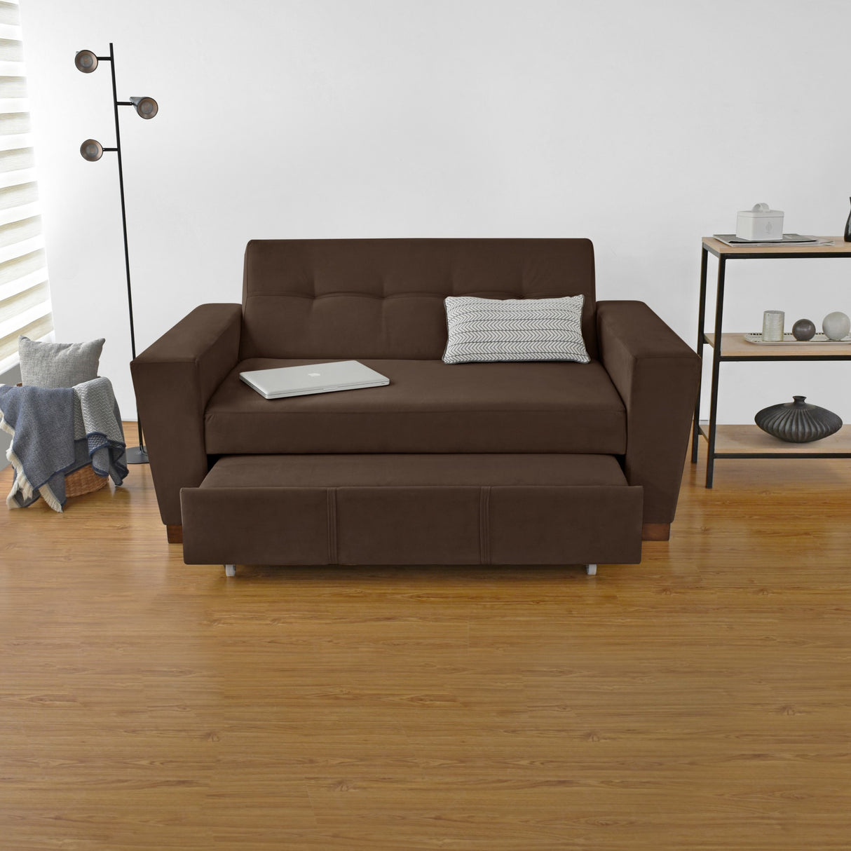 Sofá Cama Hamburgo Chocolate Denver y Matiz Wengue 160x86cm de Dos Puestos Reclinable sin Apoya Brazos