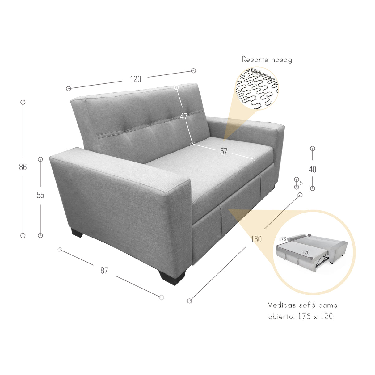 Sofá Cama Hamburgo Chocolate Denver y Matiz Wengue 160x86cm de Dos Puestos Reclinable sin Apoya Brazos
