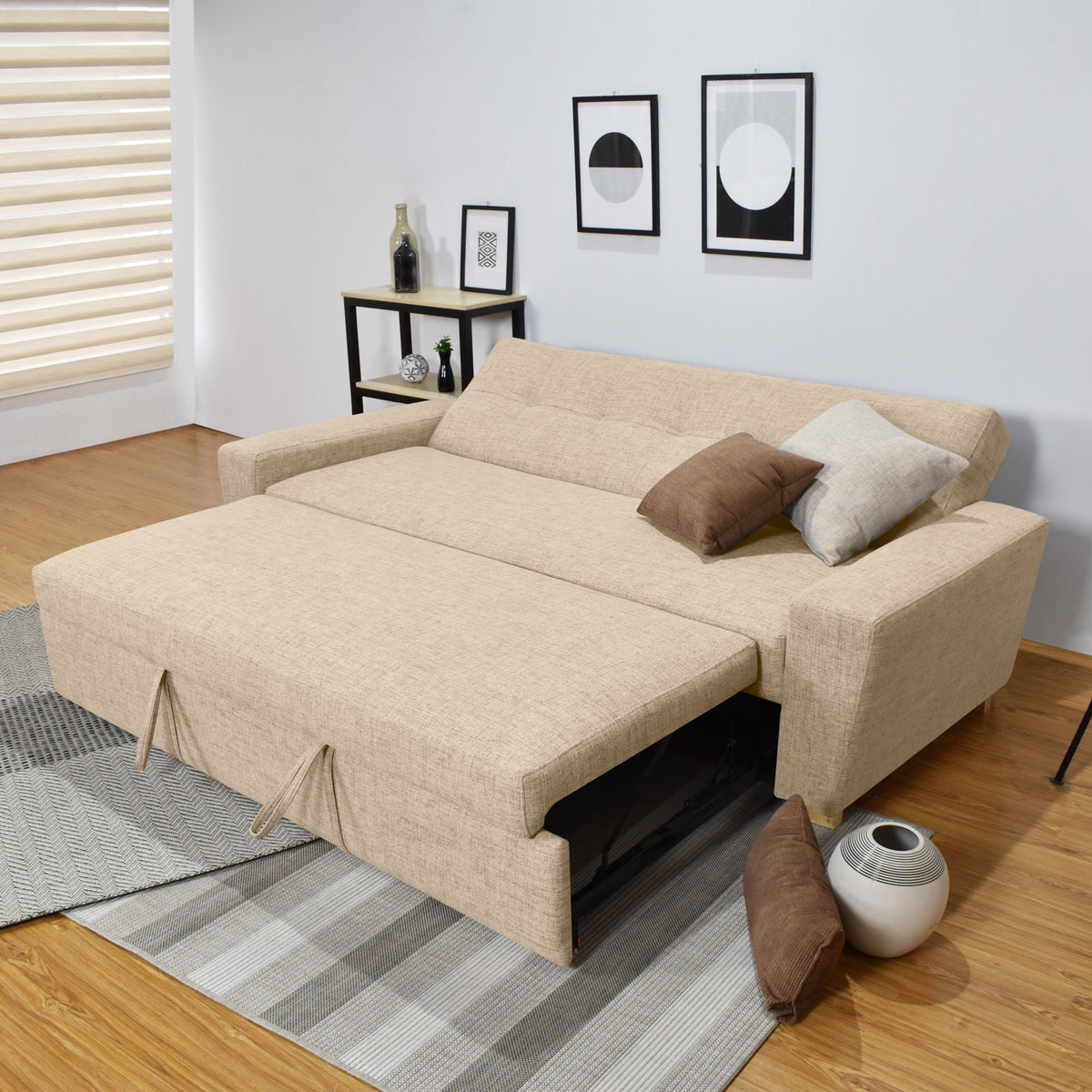 Sofá Cama Hamburgo Beige Dicosta y Matiz Natural 210x87cm de Tres Puestos Reclinable sin Apoya Brazos