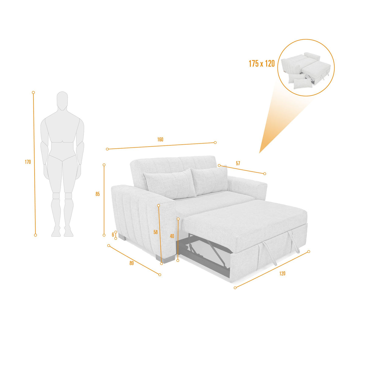 Sofá Cama Hannover Plata Eureka y Matiz Caoba 160x85cm de Dos Puestos Reclinable sin Apoya Brazos