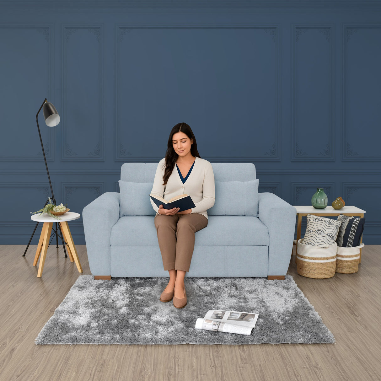 Sofá Cama Hannover Plata Eureka y Matiz Caoba 160x85cm de Dos Puestos Reclinable sin Apoya Brazos