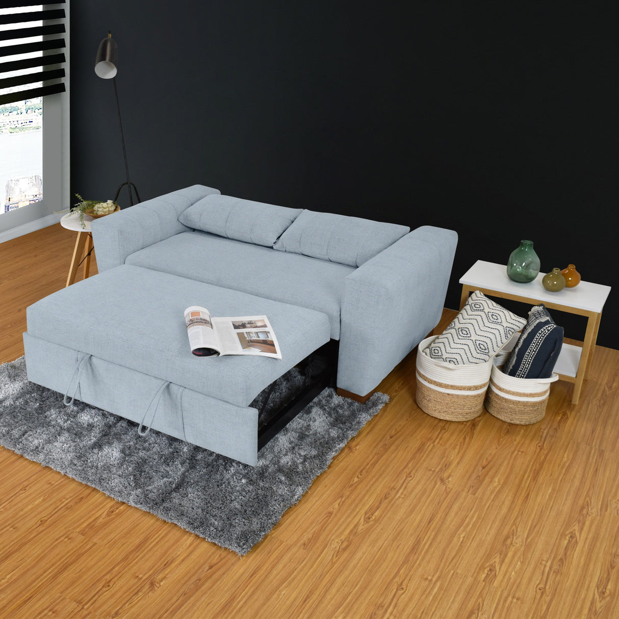 Sofá Cama Hannover Plata Eureka y Matiz Caoba 160x85cm de Dos Puestos Reclinable sin Apoya Brazos