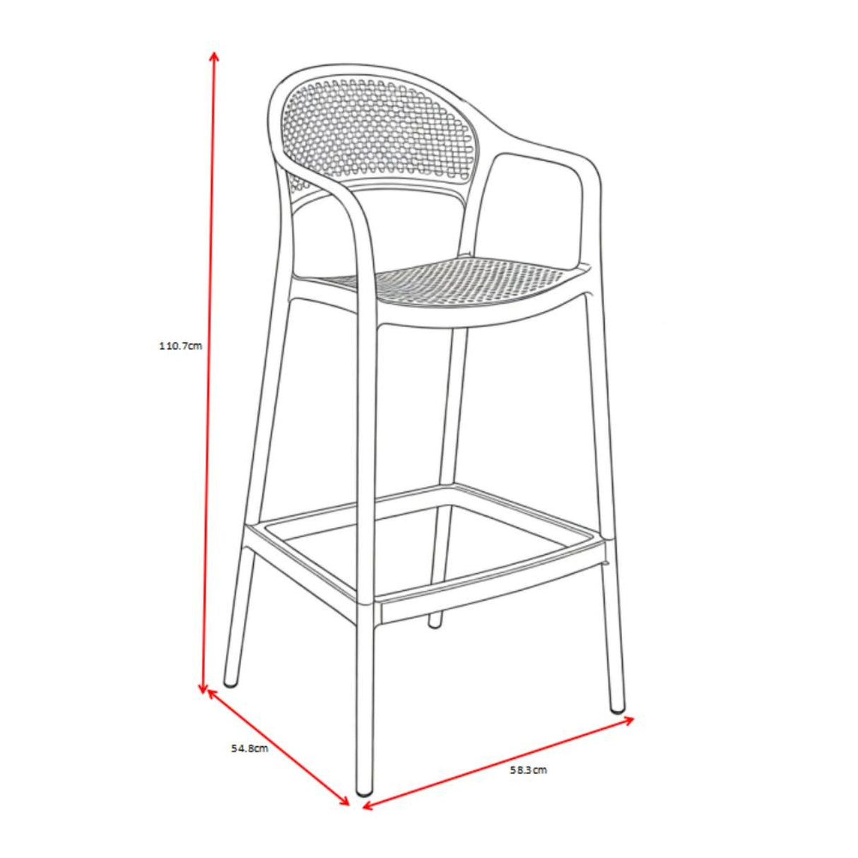 Silla Bar para Exteriores Curitiva Negro 56x109cm con Espaldar y con Apoya Brazos