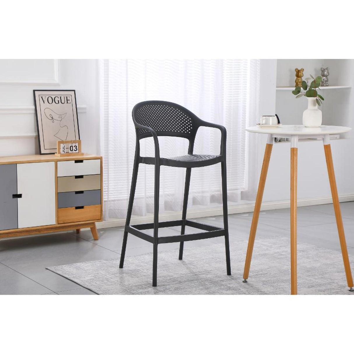 Silla Bar para Exteriores Curitiva Negro 56x109cm con Espaldar y con Apoya Brazos