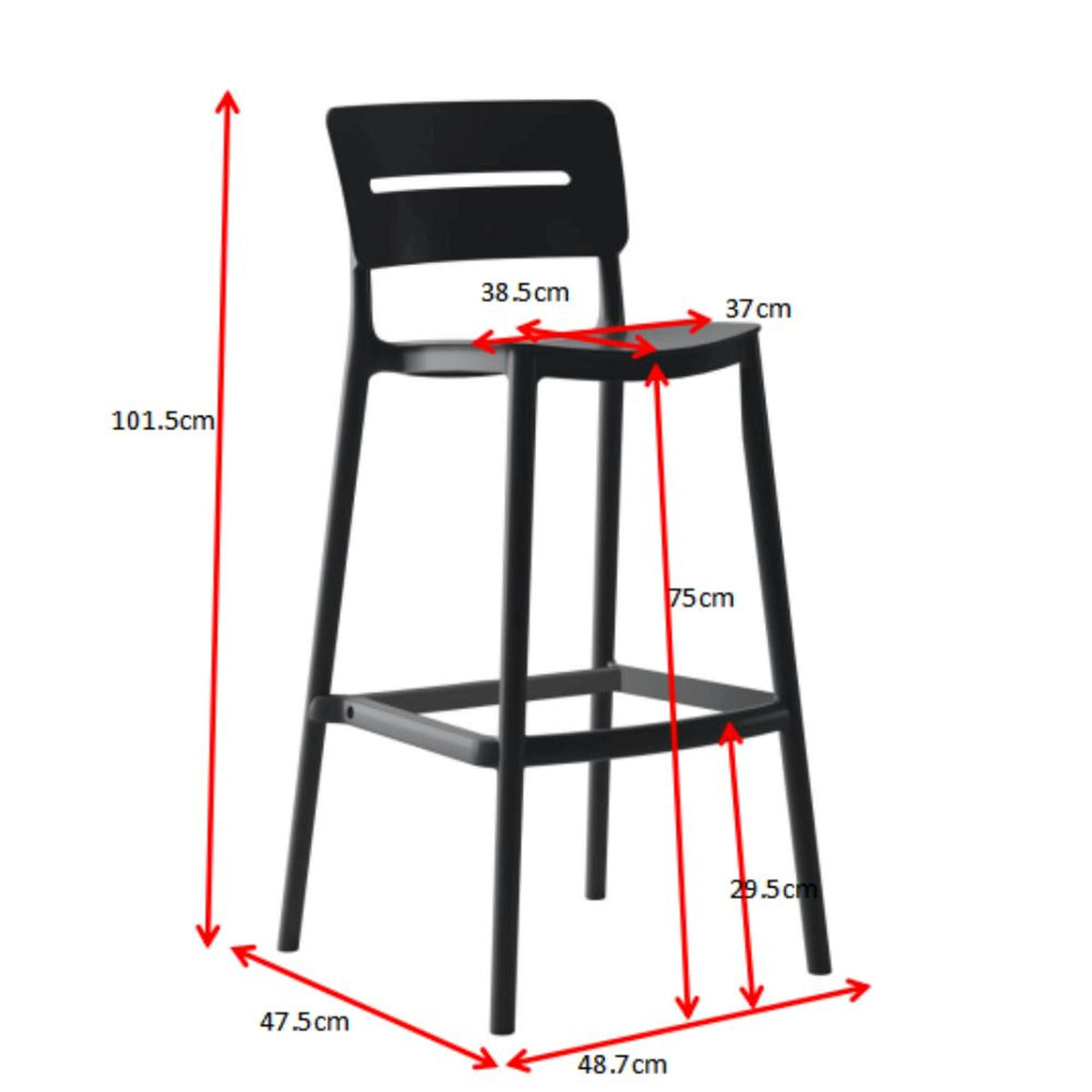 Silla Bar para Exteriores Manila Negro 37x101.5cm con Espaldar y sin Apoya Brazos