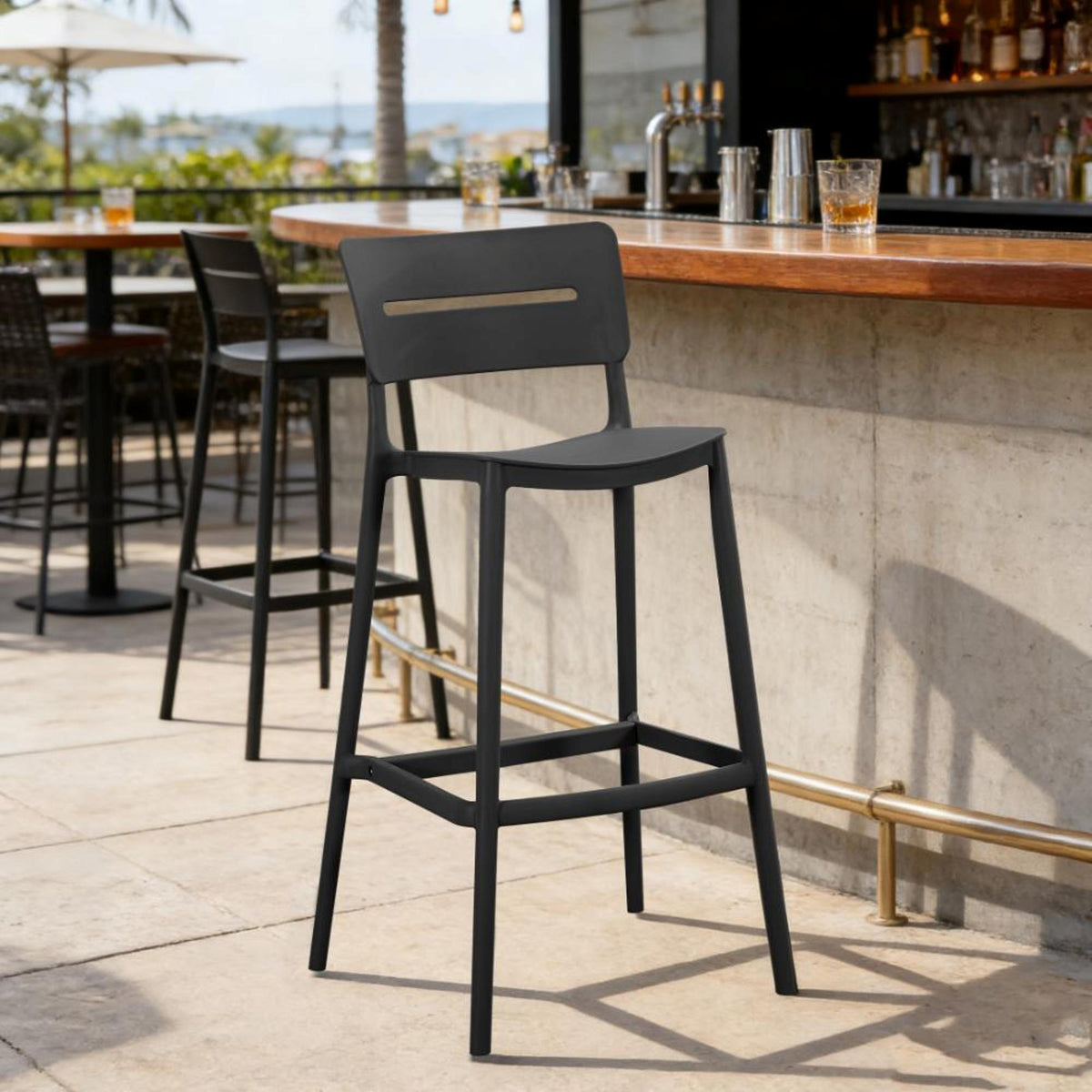 Silla Bar para Exteriores Manila Negro 37x101.5cm con Espaldar y sin Apoya Brazos