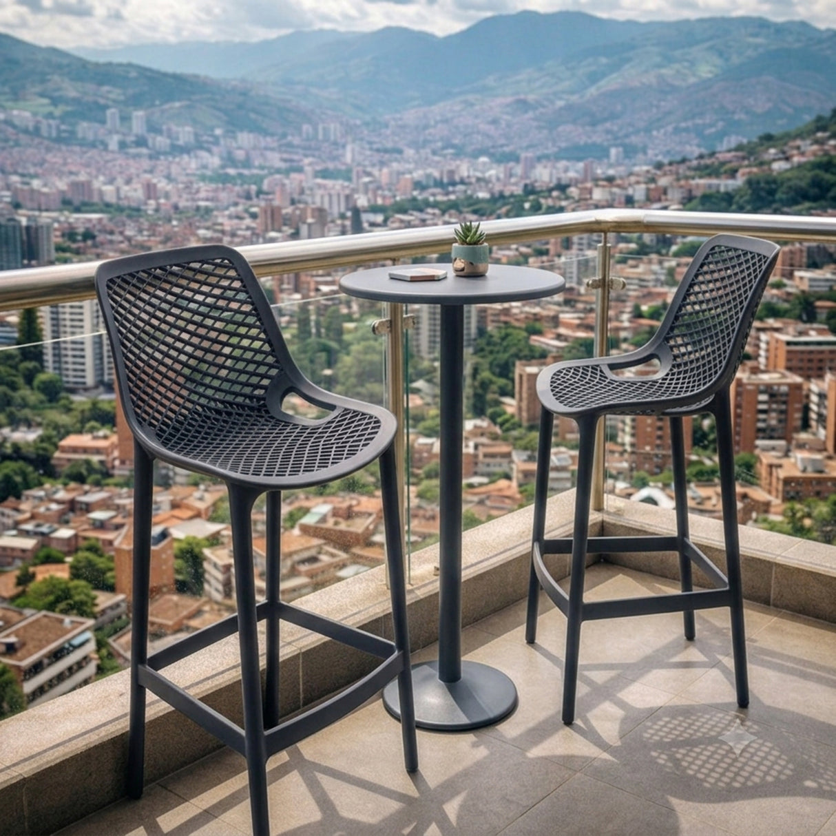 Silla Bar para Exteriores Miame Gris Oscuro 44x95.5cm con Espaldar y sin Apoya Brazos