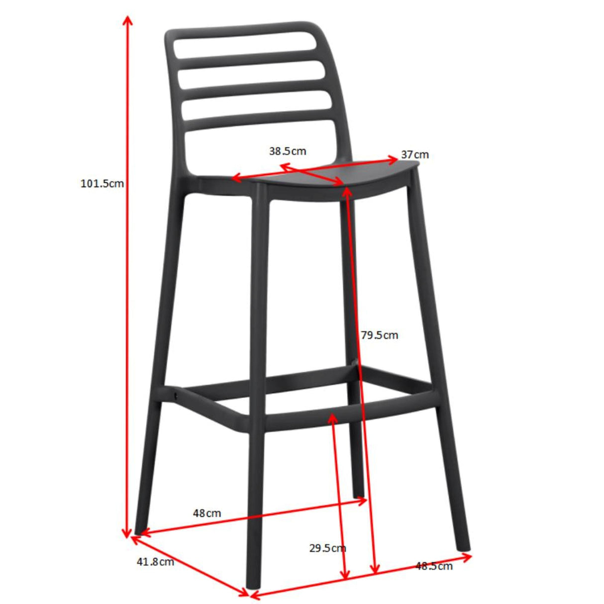 Silla Bar para Exteriores Palawan Negro 37x101.5cm con Espaldar y sin Apoya Brazos