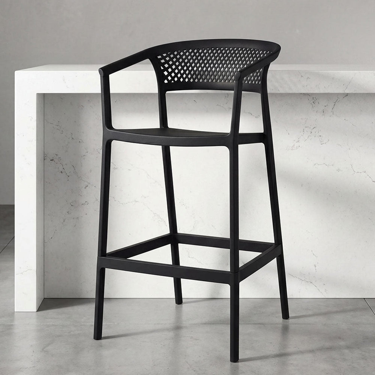 Silla Bar para Exteriores Salvador Negro 57x105cm con Espaldar y con Apoya Brazos