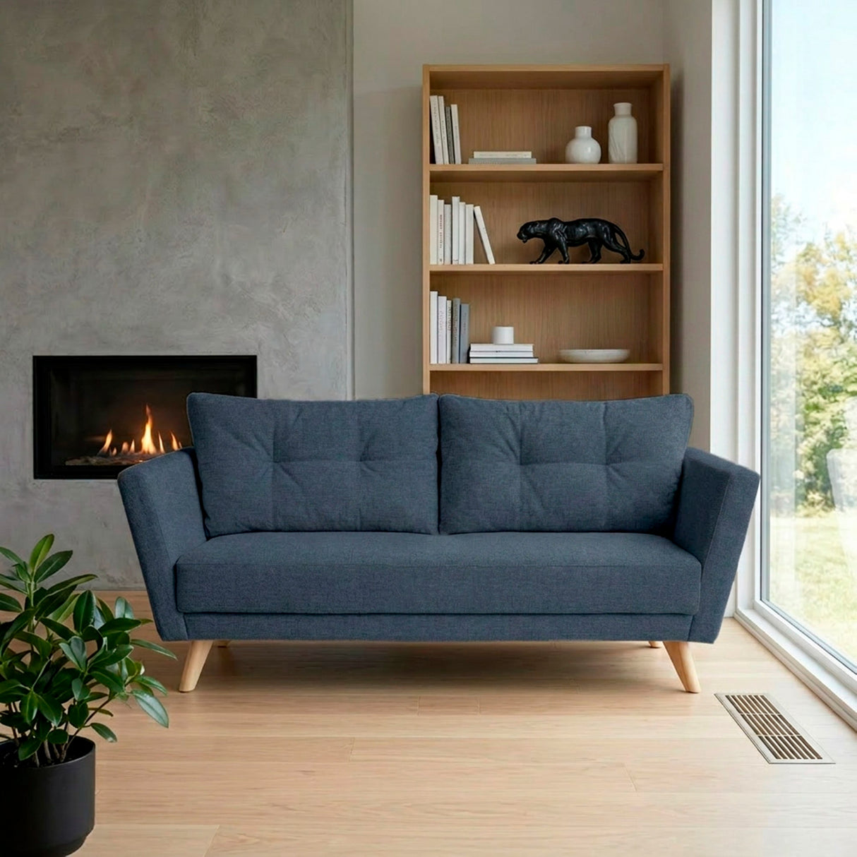 Sofá Grecia Plomo Eureka y Matiz Natural 192x84cm de Tres Puestos con Apoya Brazos