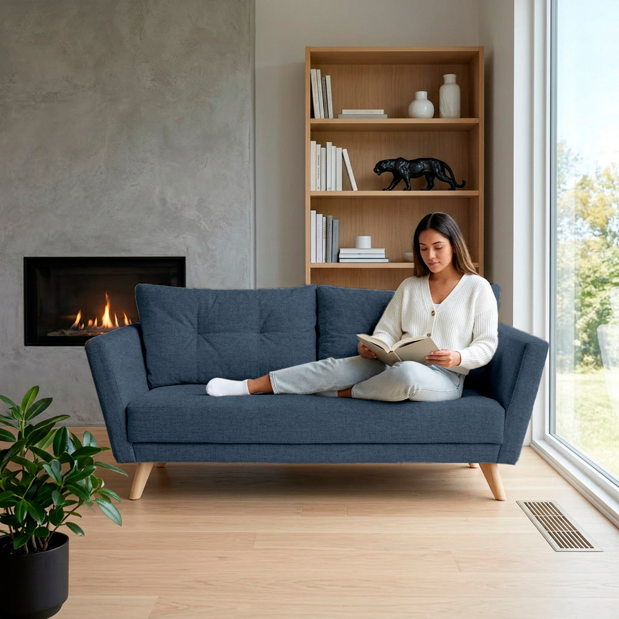 Sofá Grecia Plomo Eureka y Matiz Natural 192x84cm de Tres Puestos con Apoya Brazos