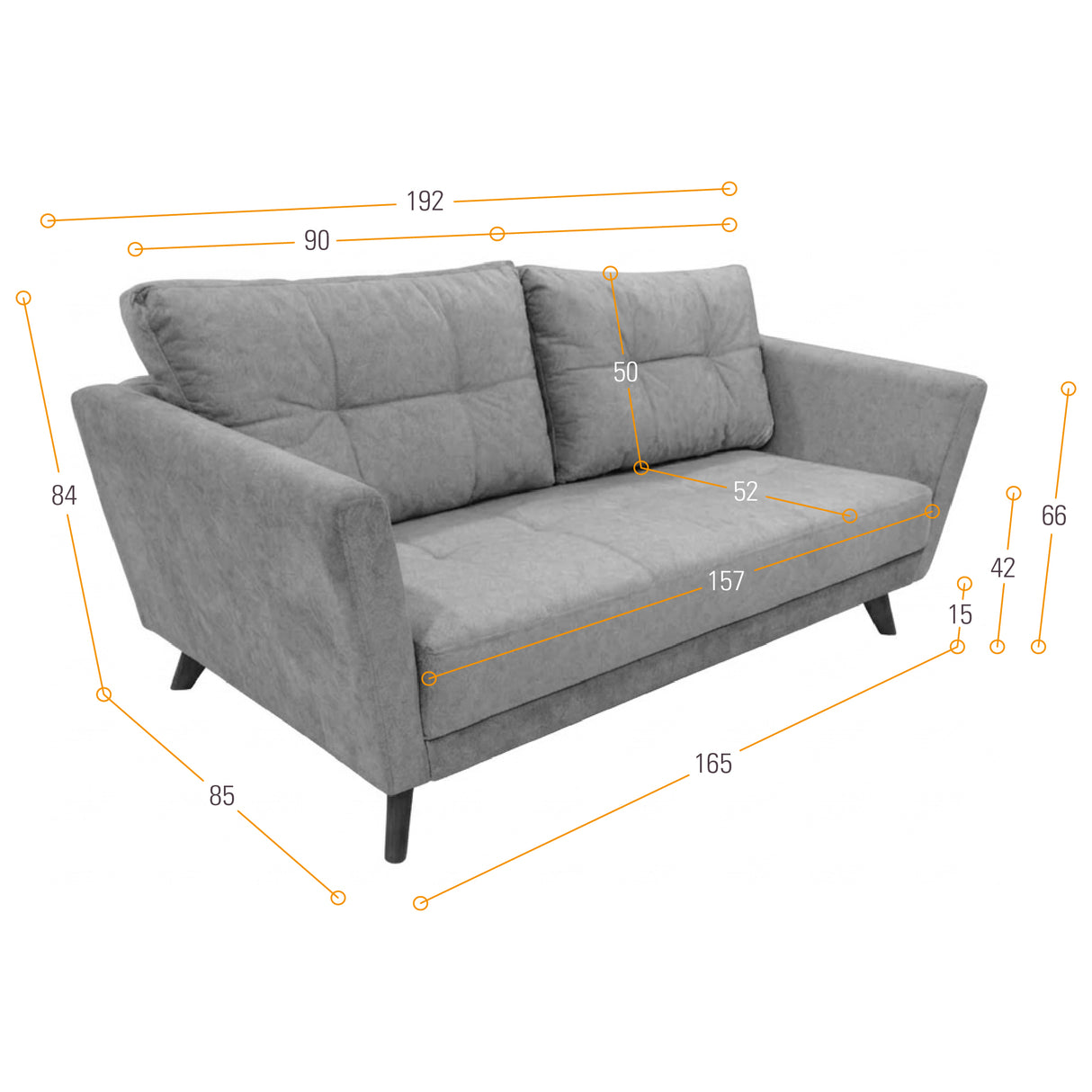 Sofá Grecia Plomo Eureka y Matiz Natural 192x84cm de Tres Puestos con Apoya Brazos