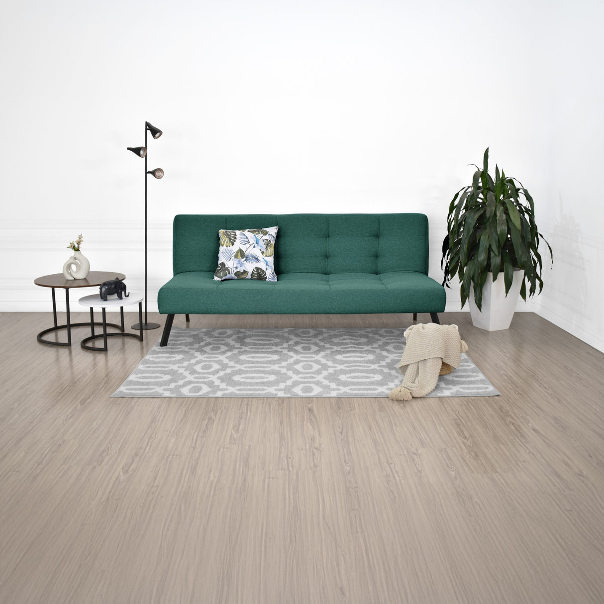Sofá Cama Asher Petróleo Eureka y Metálico Negro 184x80cm de Tres Puestos Reclinable sin Apoya Brazos