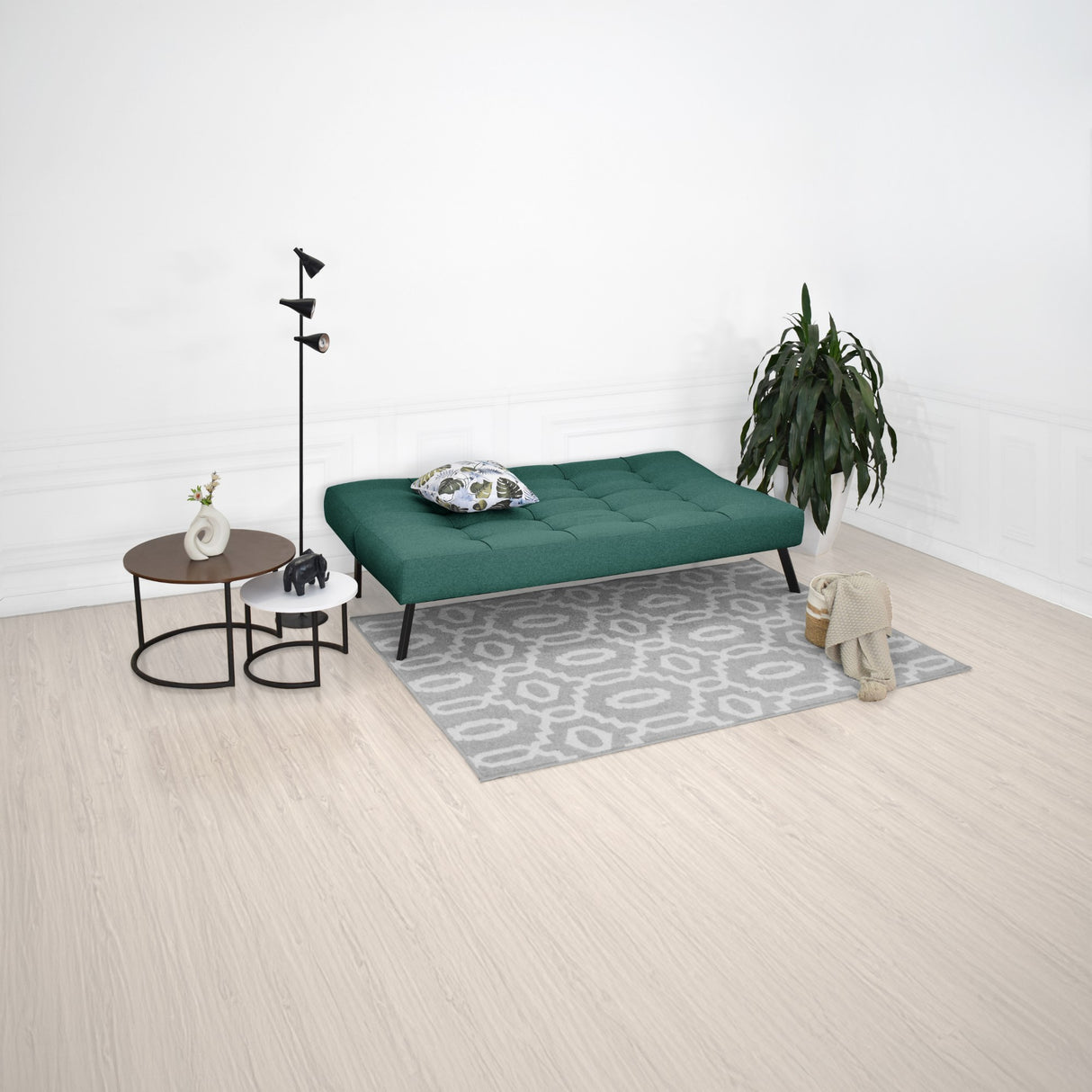 Sofá Cama Asher Petróleo Eureka y Metálico Negro 184x80cm de Tres Puestos Reclinable sin Apoya Brazos