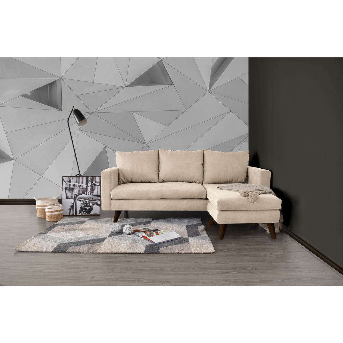 Sofá en L Barbados Beige Dorsey y Matiz Caramelo 190x85cm de Tres Puestos con Apoya Brazos