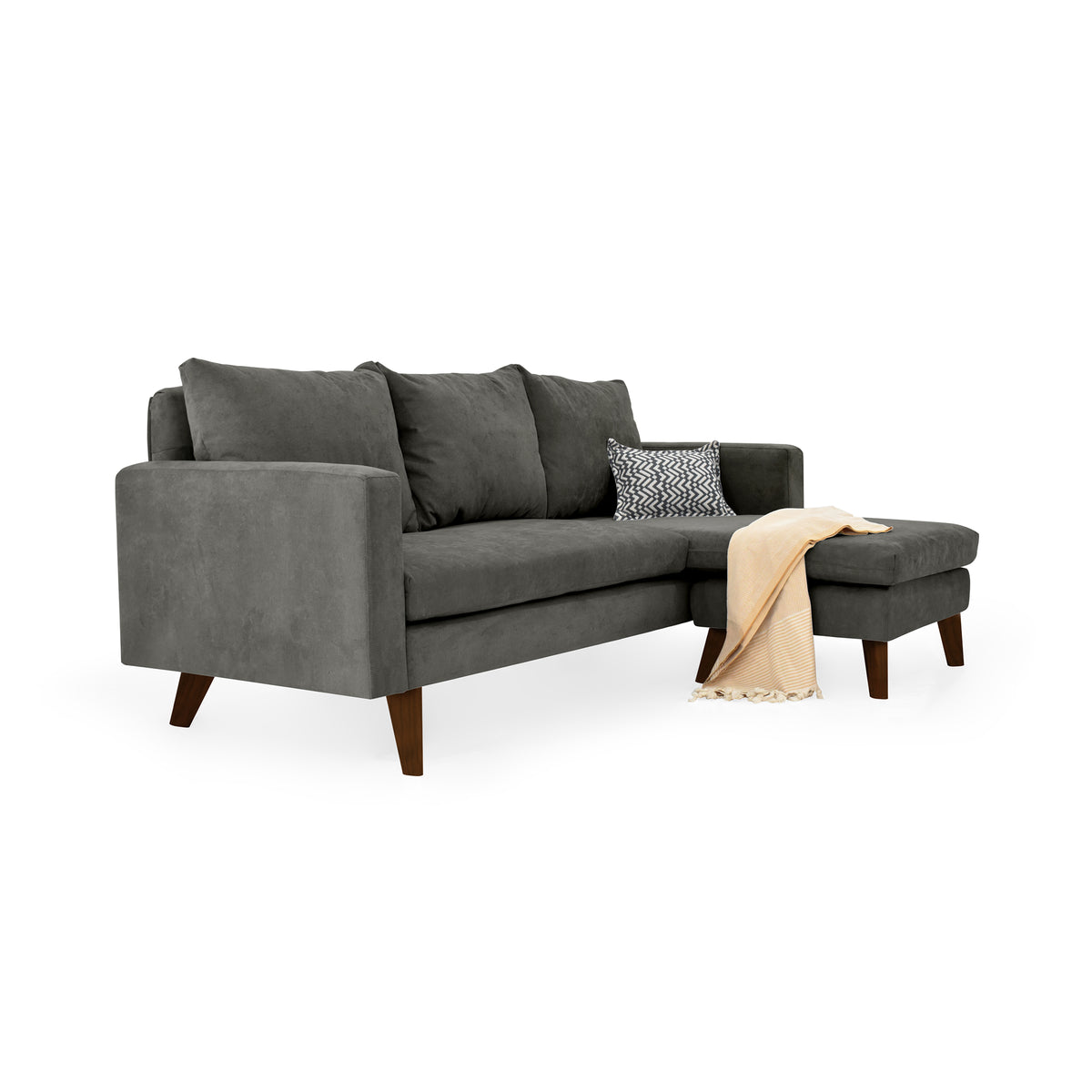 Sofá en L Barbados Gris Dorsey y Matiz Caramelo 190x85cm de Tres Puestos con Apoya Brazos