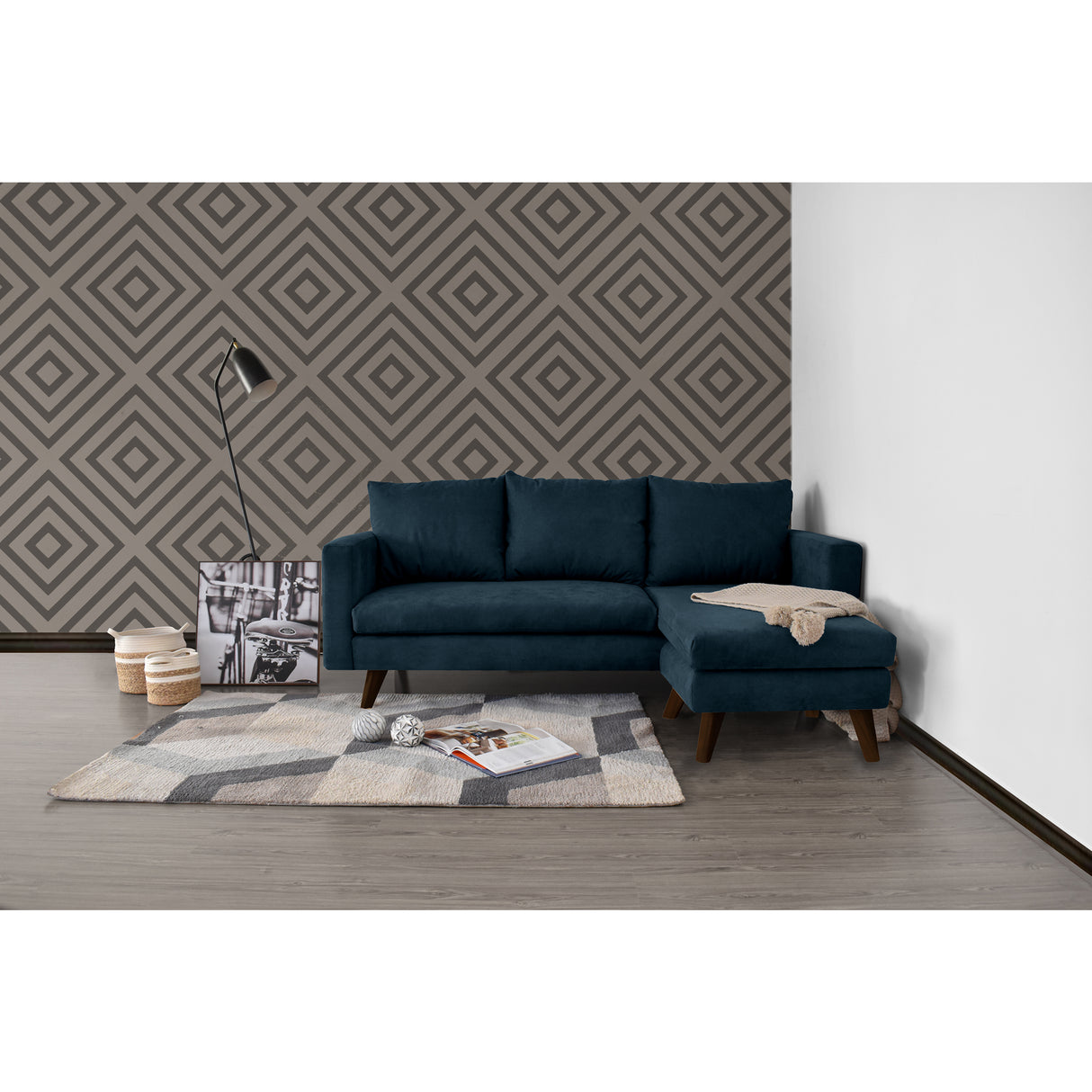 Sofá Barbados Índigo Dorsey y Matiz Caoba 190x85cm de Tres Puestos sin Apoya Brazos