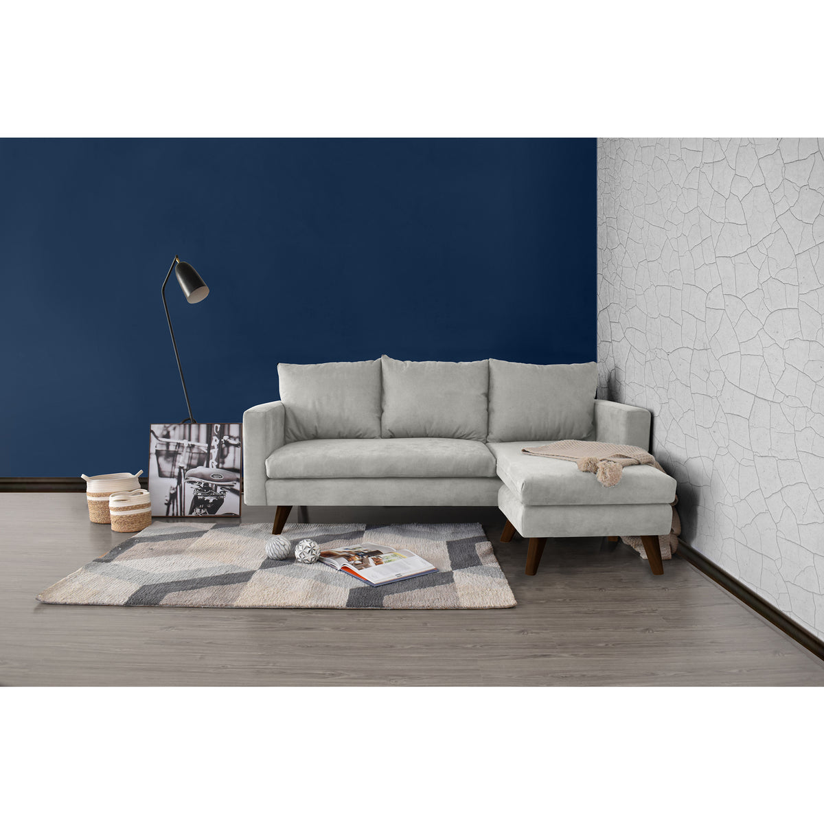 Sofá en L Barbados Plata Dorsey y Matiz Caramelo 190x85cm de Tres Puestos con Apoya Brazos