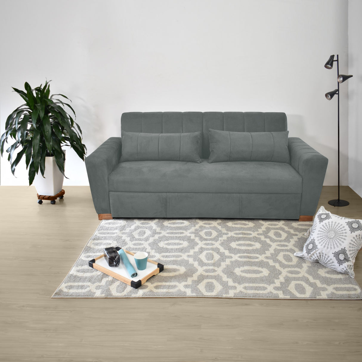 Sofá Cama Hannover Gris Denver y Matiz Caoba 210x85cm de Tres Puestos Reclinable sin Apoya Brazos
