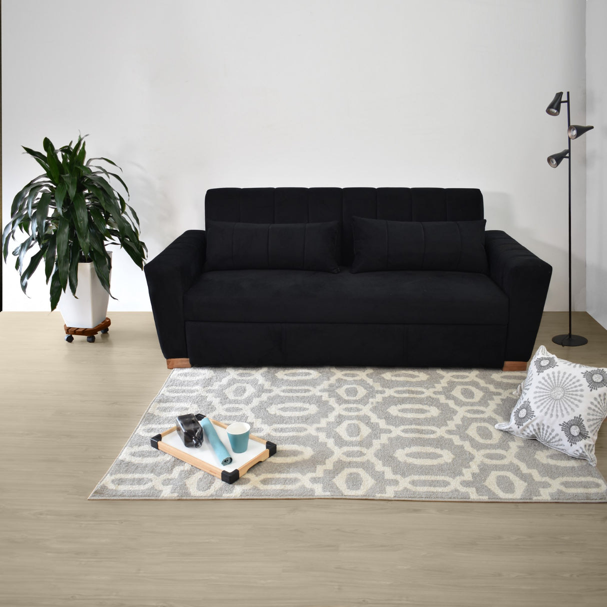Sofá Cama Hannover Negro Denver y Matiz Caoba 210x85cm de Tres Puestos Reclinable sin Apoya Brazos