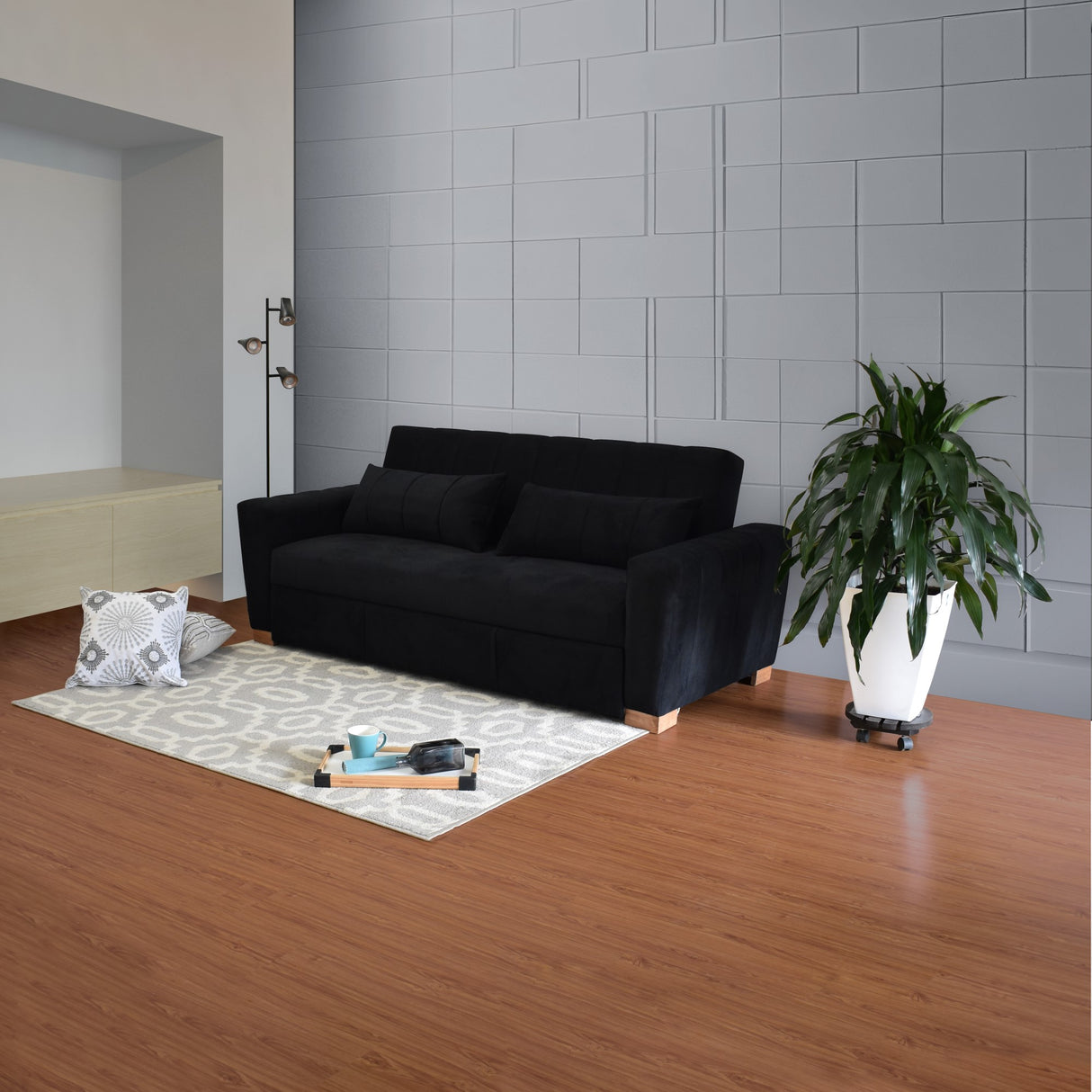 Sofá Cama Hannover Negro Denver y Matiz Caoba 210x85cm de Tres Puestos Reclinable sin Apoya Brazos