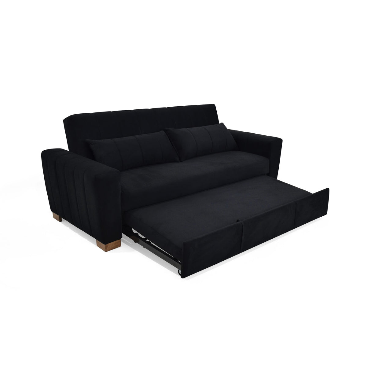 Sofá Cama Hannover Negro Denver y Matiz Caoba 210x85cm de Tres Puestos Reclinable sin Apoya Brazos