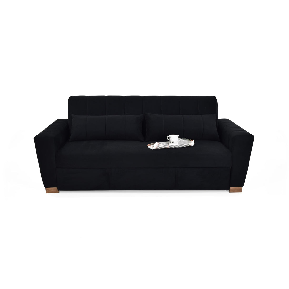 Sofá Cama Hannover Negro Denver y Matiz Caoba 210x85cm de Tres Puestos Reclinable sin Apoya Brazos