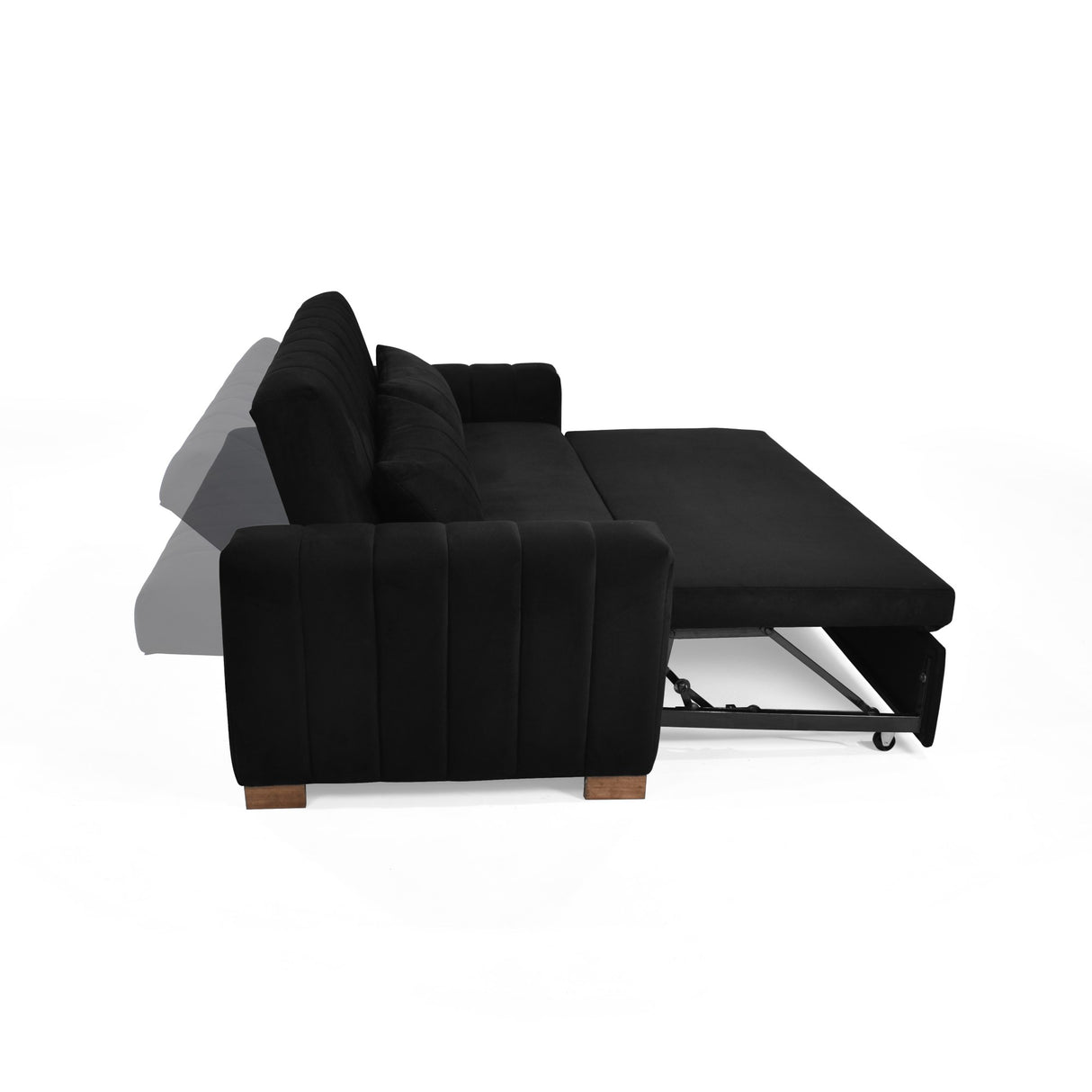 Sofá Cama Hannover Negro Denver y Matiz Caoba 210x85cm de Tres Puestos Reclinable sin Apoya Brazos