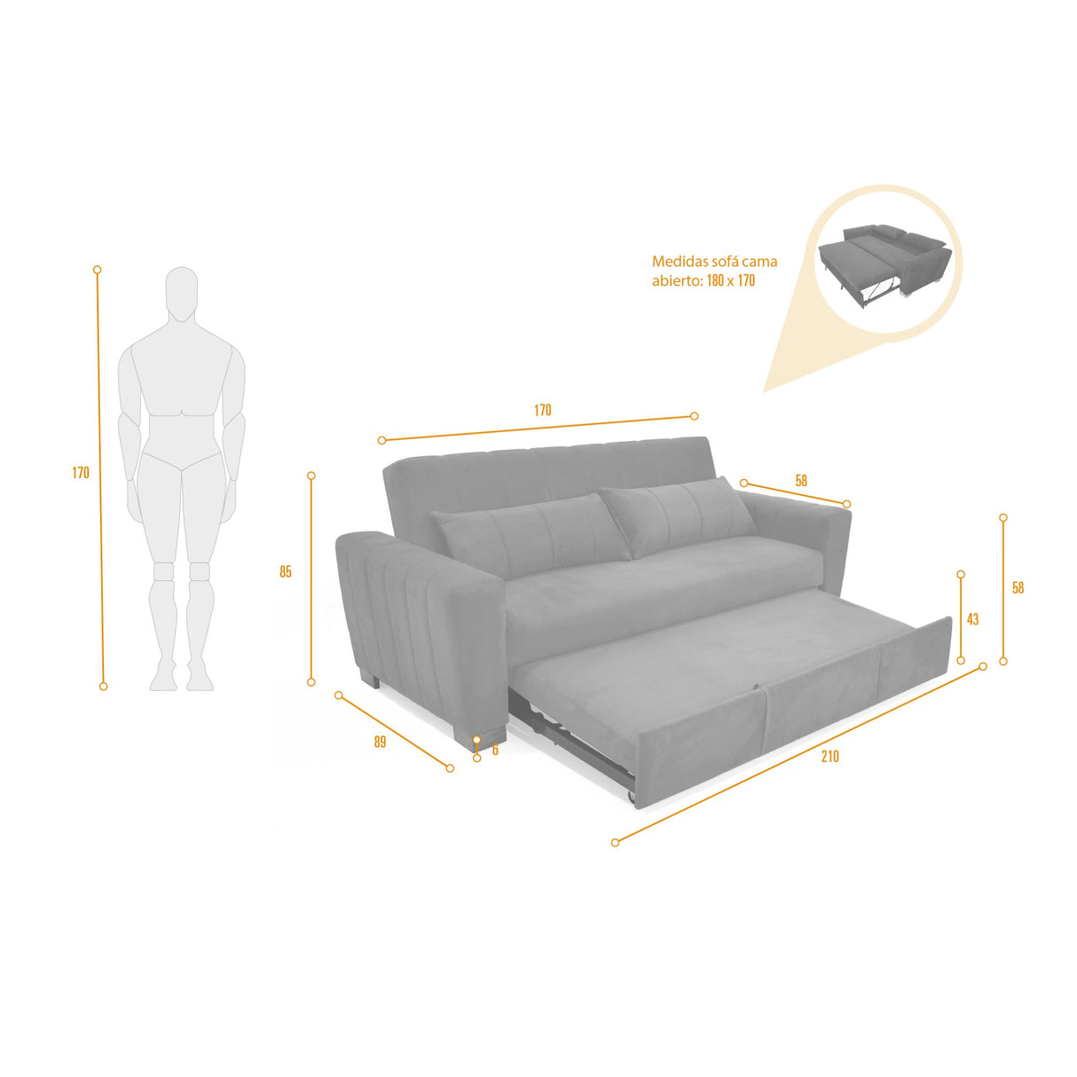Sofá Cama Hannover Negro Denver y Matiz Caoba 210x85cm de Tres Puestos Reclinable sin Apoya Brazos