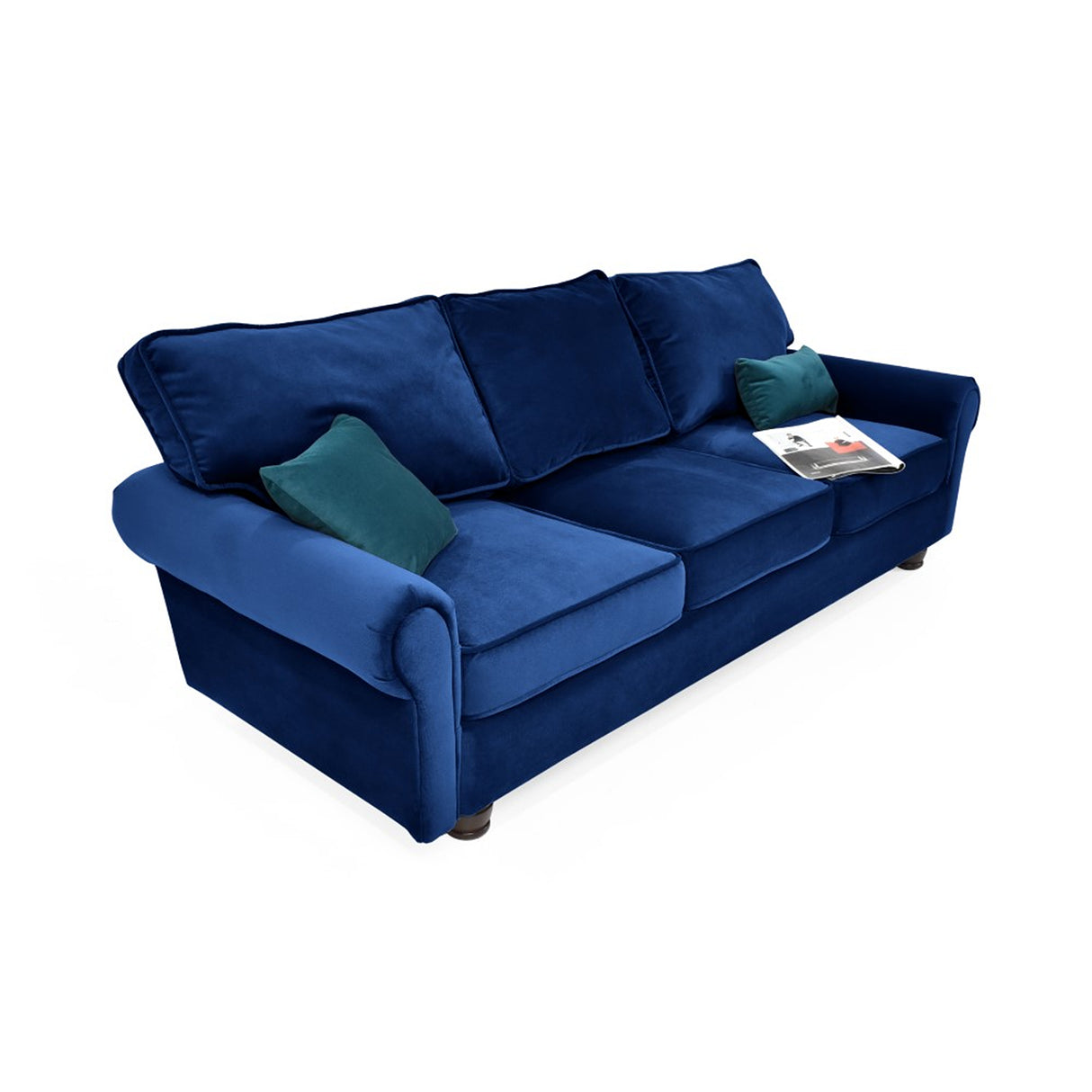 Sofá Lancaster Azul Denver y Matiz Natural 217x80cm de Tres Puestos sin Apoya Brazos