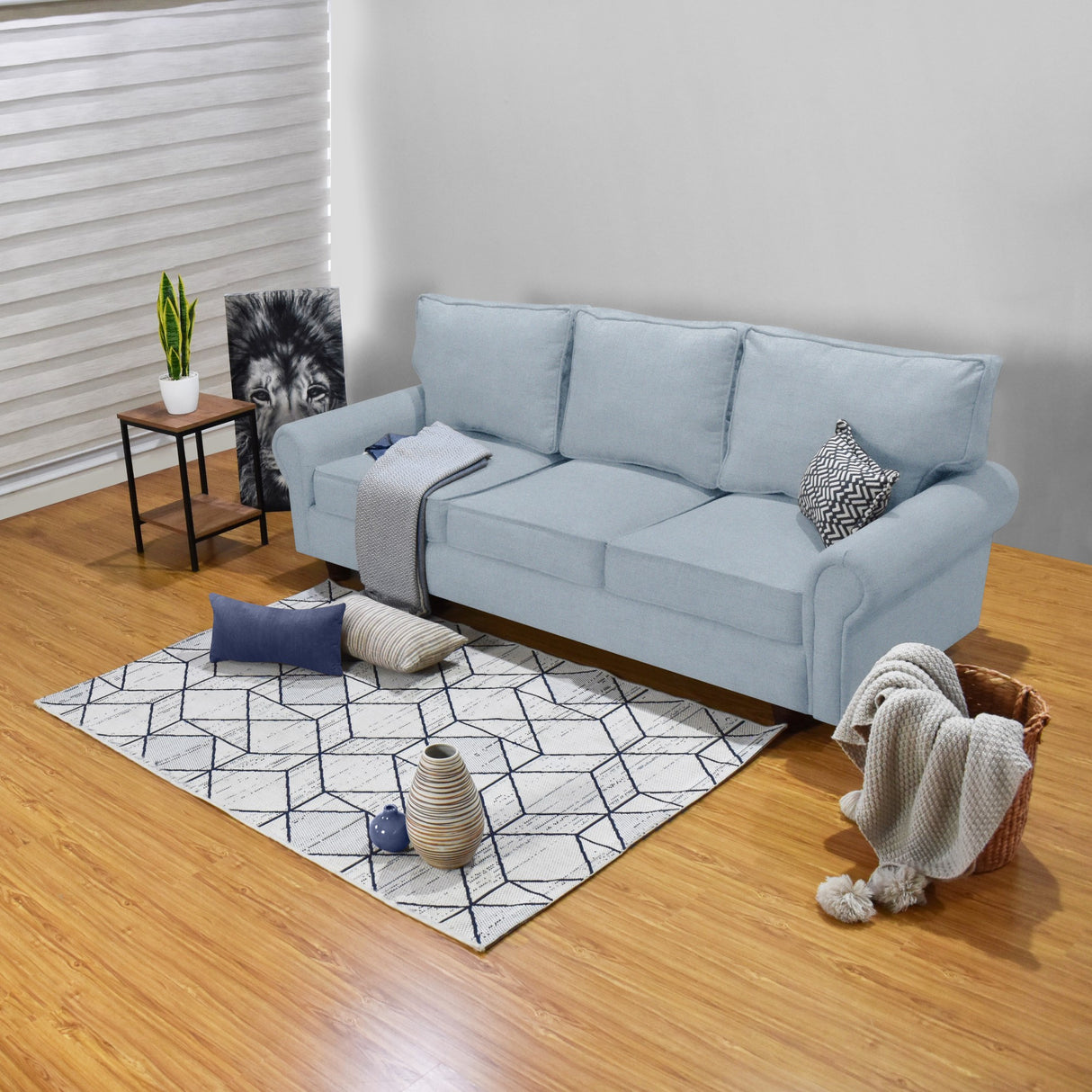 Sofá Lancaster Plata Eureka y Matiz Wengue 217x80cm de Tres Puestos sin Apoya Brazos