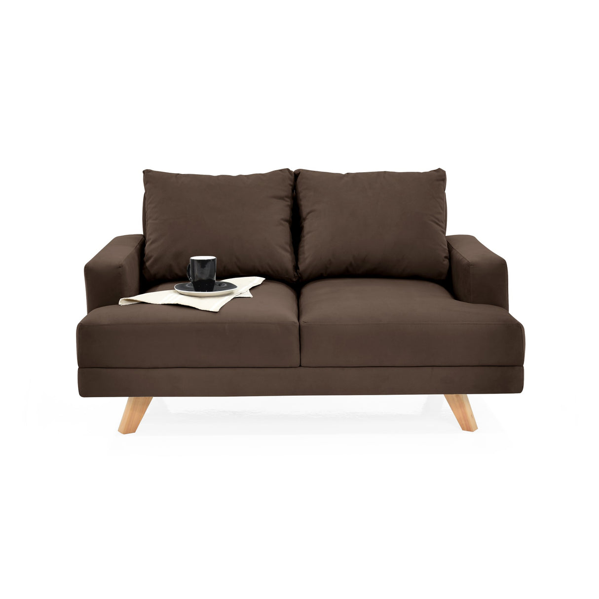 Sofá Lisboa Chocolate Denver y Matiz Natural 137x84cm de Dos Puestos sin Apoya Brazos